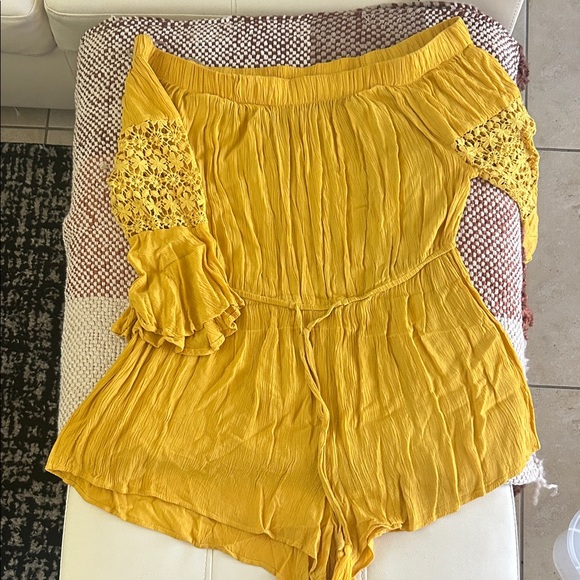 A Hint Of Blush Pants - Yellow Off-Shoulder Jumpsuit